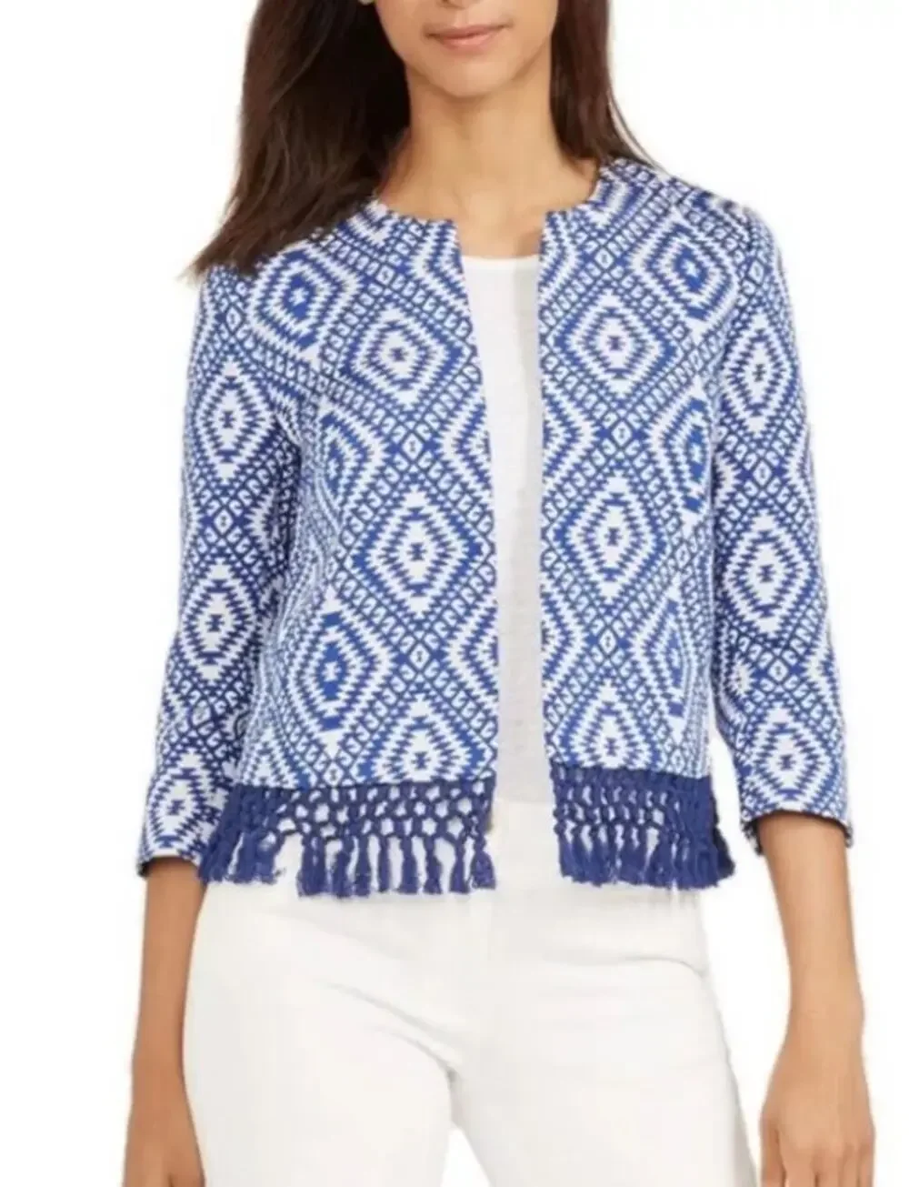 J. McLaughlin Rialto Jacquard Fringe Crop Jacket M NWT